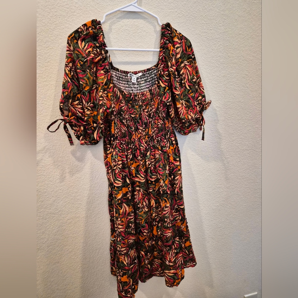 Marissa Olivia Fall Tropical Print Dress Size Medium 3/4 Bishop Sleeves NWT